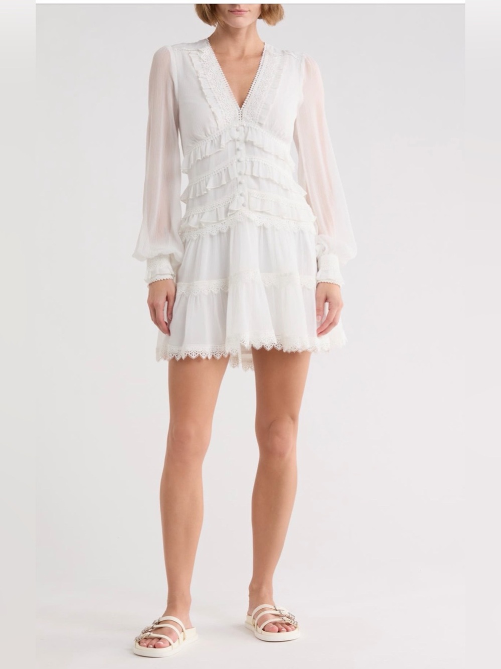 All Saints Zaphia Long Sleeve Baby Doll  Lace-Trim V-Neck Mini Dress NWT ❤️